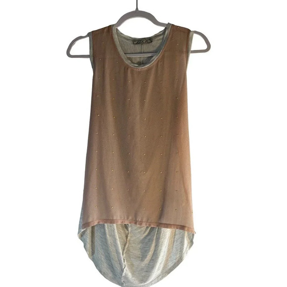 Chloe Tops - Chloe K Womens Hi Lo Top Sleeveless Dotted Accents Front Blush/Gray Size M